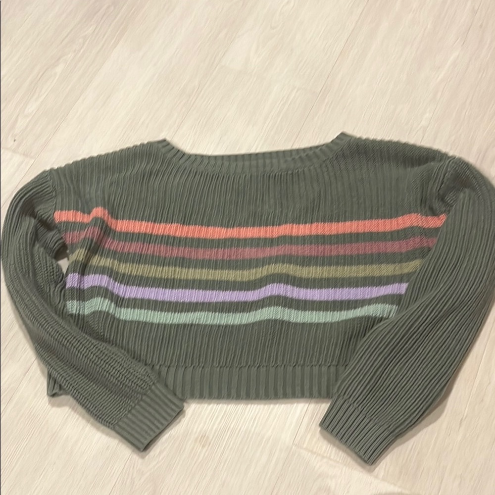 Aeropostale Olive Multicolor Striped Sweater